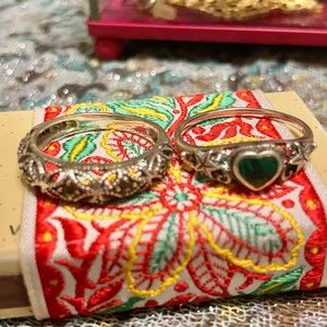 Malachite ring set, sterling with star shapes and small crystals, size 7